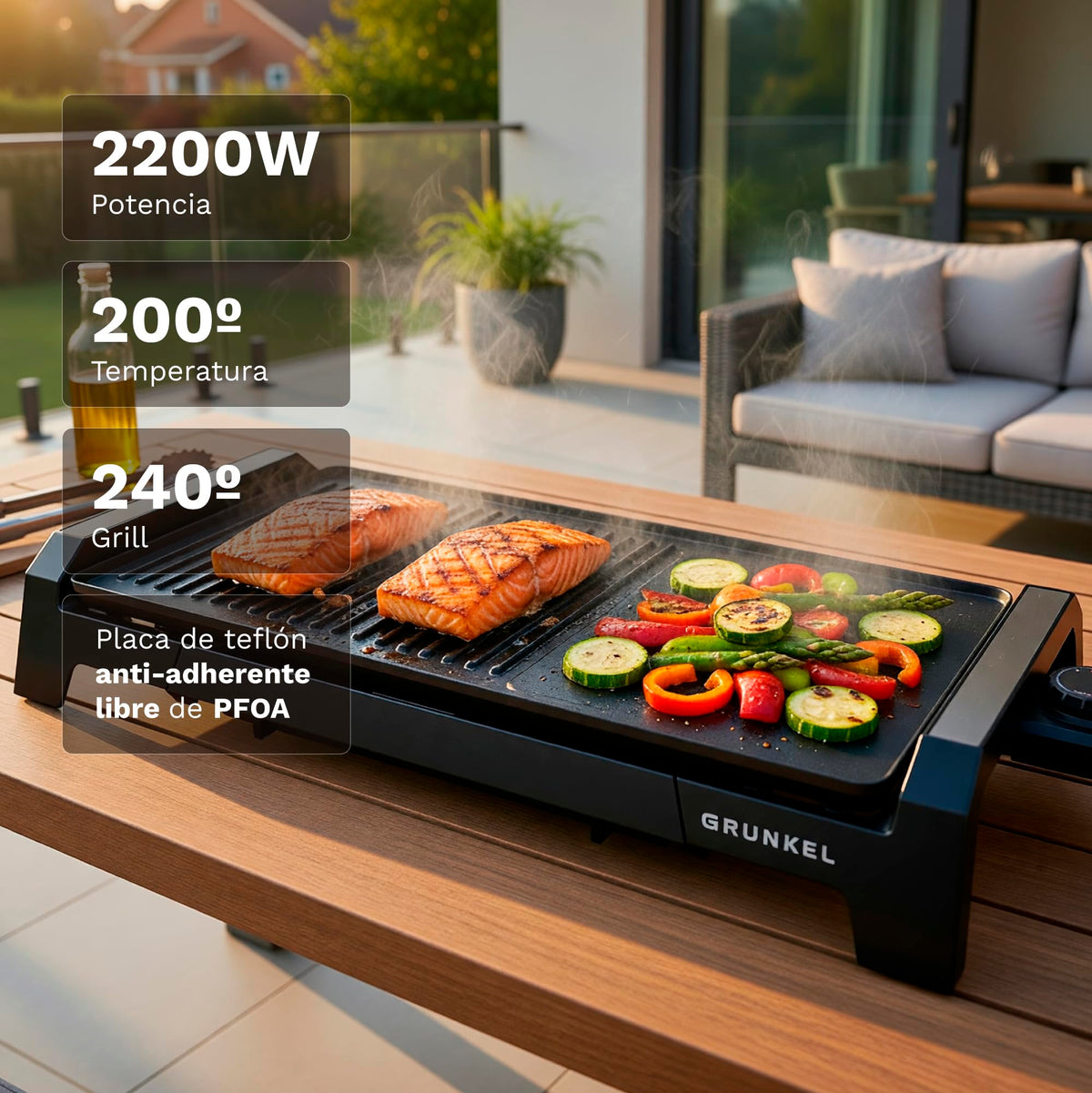 Plancha de asar eléctrica + grill Grunkel BK-DH51