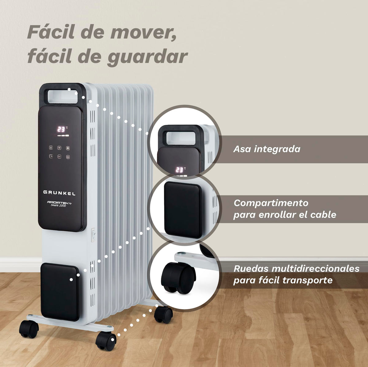 Radiador de aceite digital 9 elementos 2000 W Grunkel RD-2000PRO
