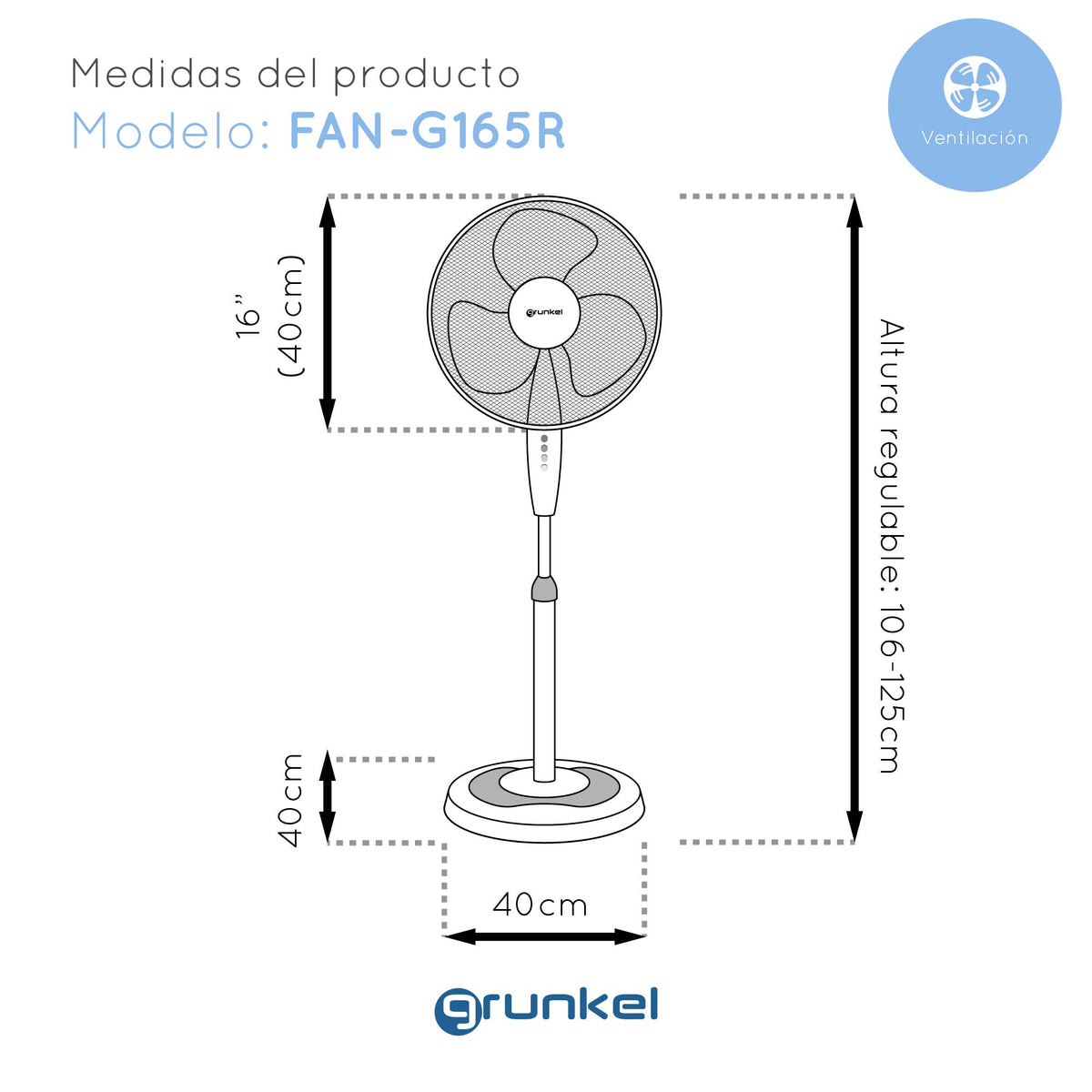 Ventilador de pie con mando 40 cm Grunkel FAN-165R
