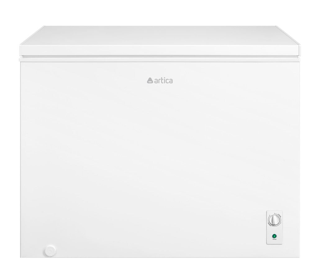 Congelador horizontal Artica FROSTBOX295EB de 295 litros blanco con tapa cerrada, vista frontal