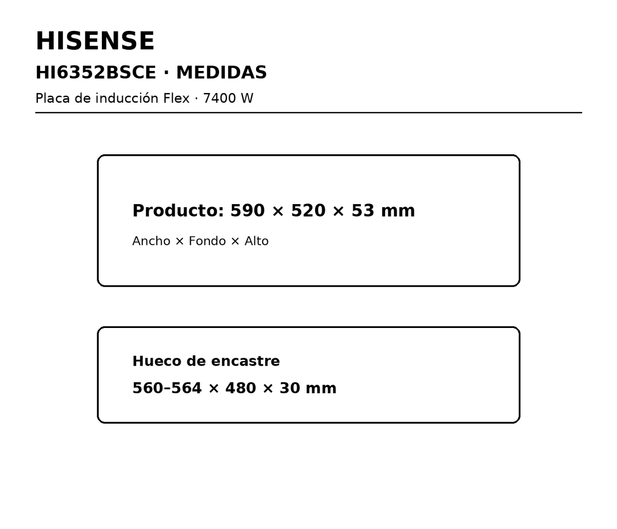 Hisense HI6352BSCE – medidas y hueco de encastre
