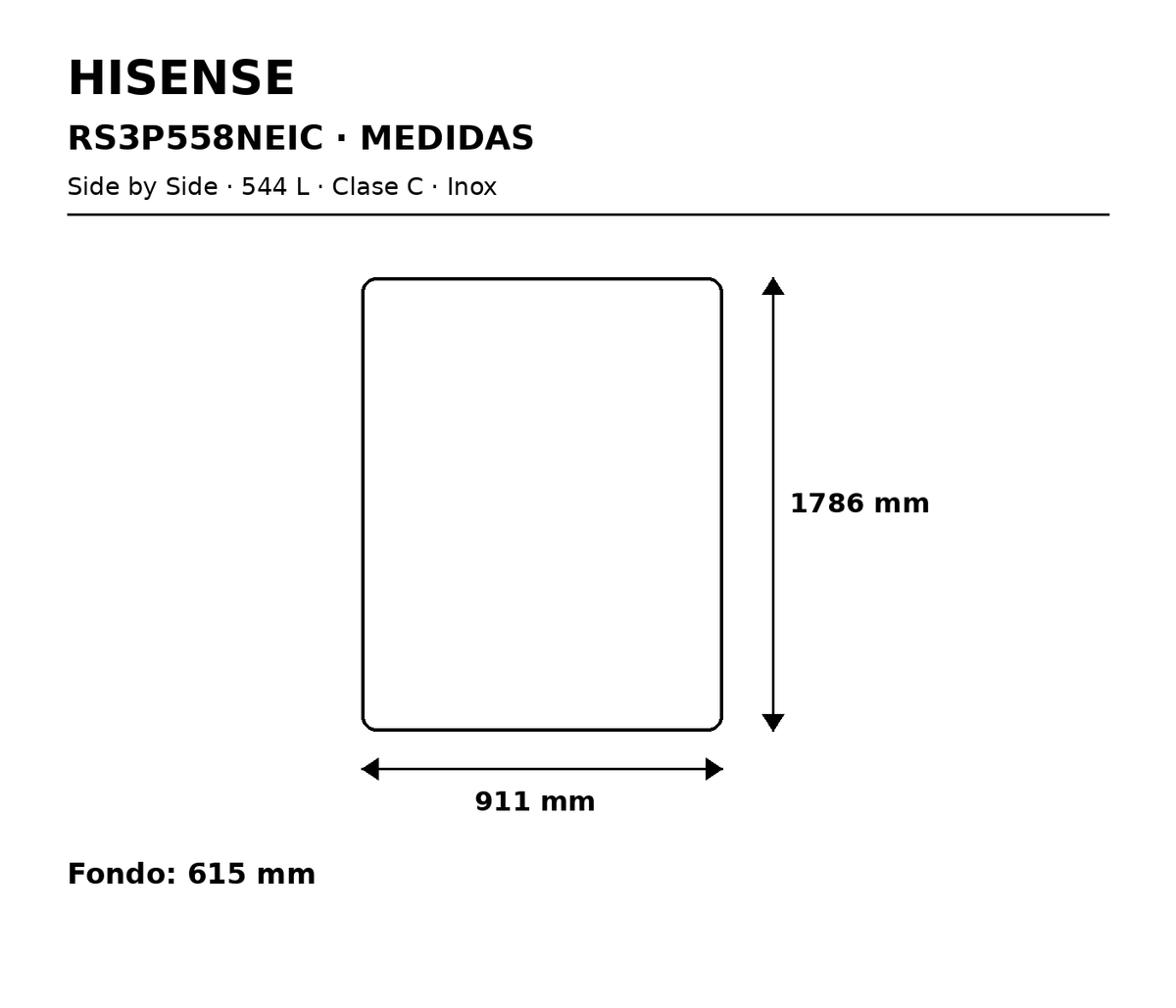 Hisense RS3P558NEIC – imagen de medidas