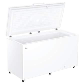 Congelador horizontal Hoover HOCH520EE blanco, vista exterior con tapa cerrada