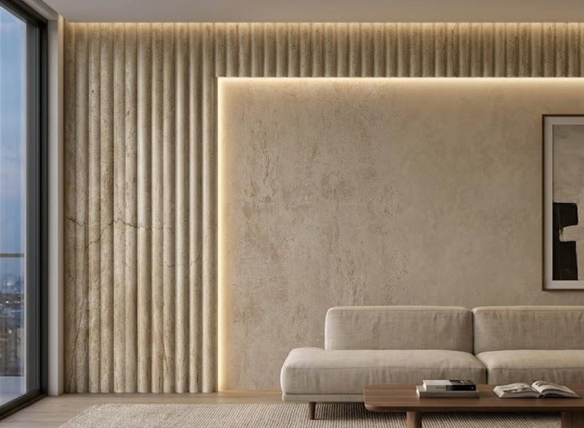 Listón decorativo PVC Microcemento Beige Textura 290 x 20 cm