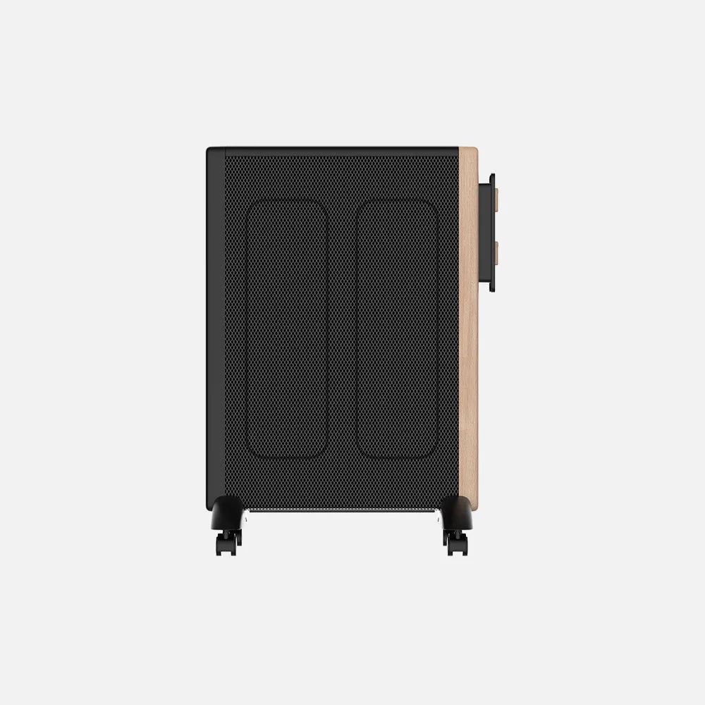 Radiador de mica Badin 1500 W de FABRILAMP en color negro/madera – vista de detalle