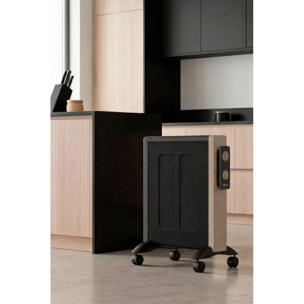 Radiador de mica Badin 2000 W de FABRILAMP en color negro/madera – vista de detalle