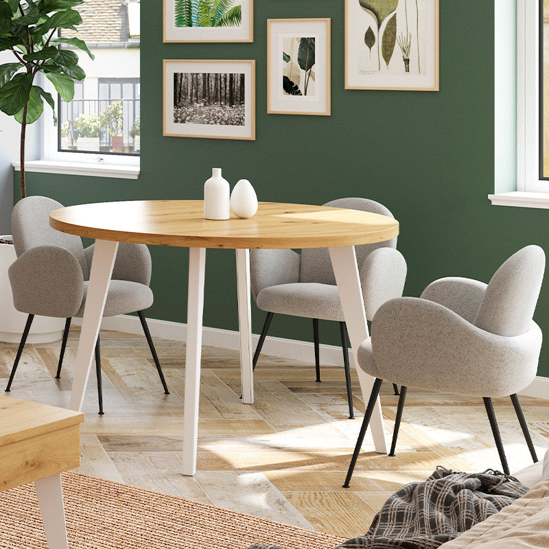 Mesa de comedor redonda fija M817 Muebles Ramis con patas metálicas inclinadas