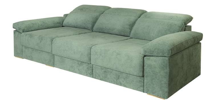 Sofá Olivia de A.V. Sofás con chaise longue en verde, vista frontal sobre fondo blanco