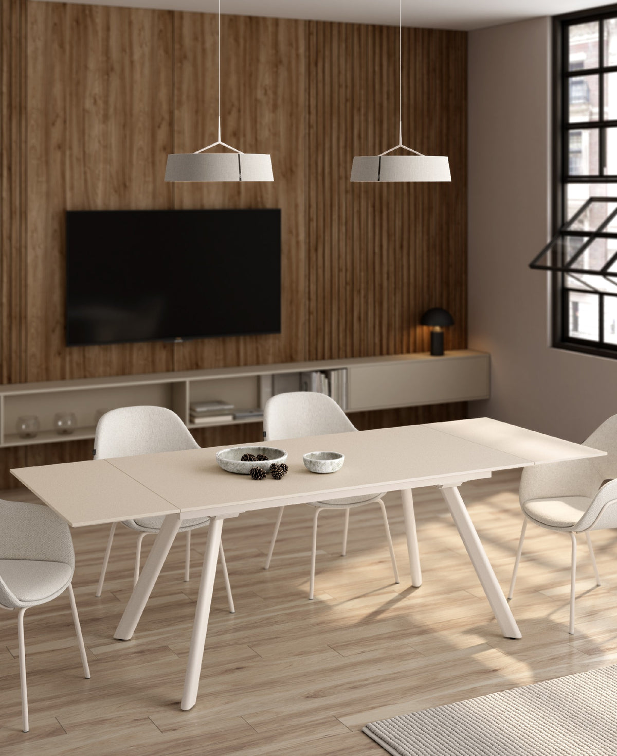 Mesa de comedor extensible Tasman porcelánico 160-240x90 cm - ambiente