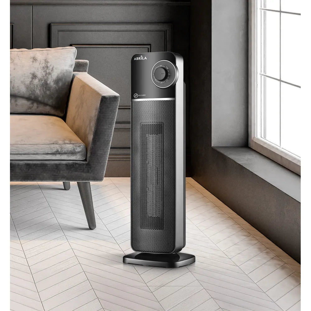 Calefactor cerámico vertical Bequia 2000 W de FABRILAMP en color negro/plata – vista de detalle