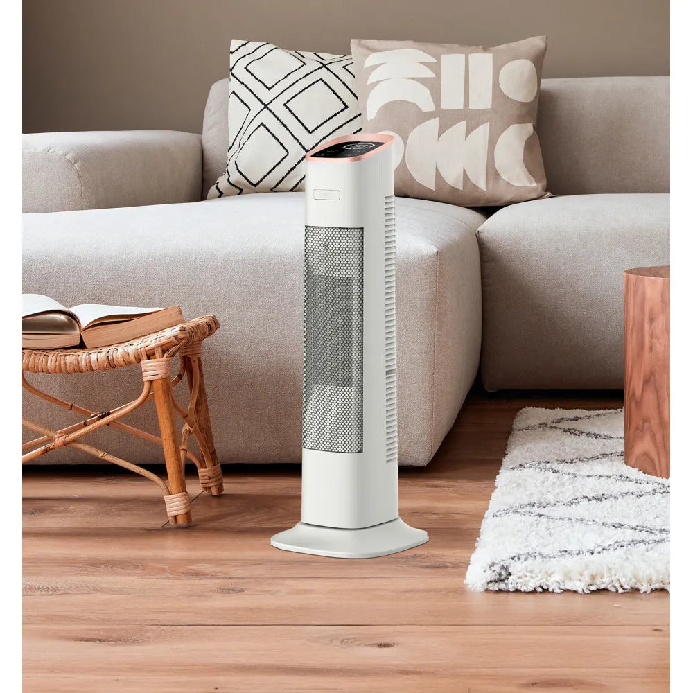 Calefactor cerámico vertical 2000 W (62x23,5x23,5 cm) de FABRILAMP en color blanco/oro – vista de detalle