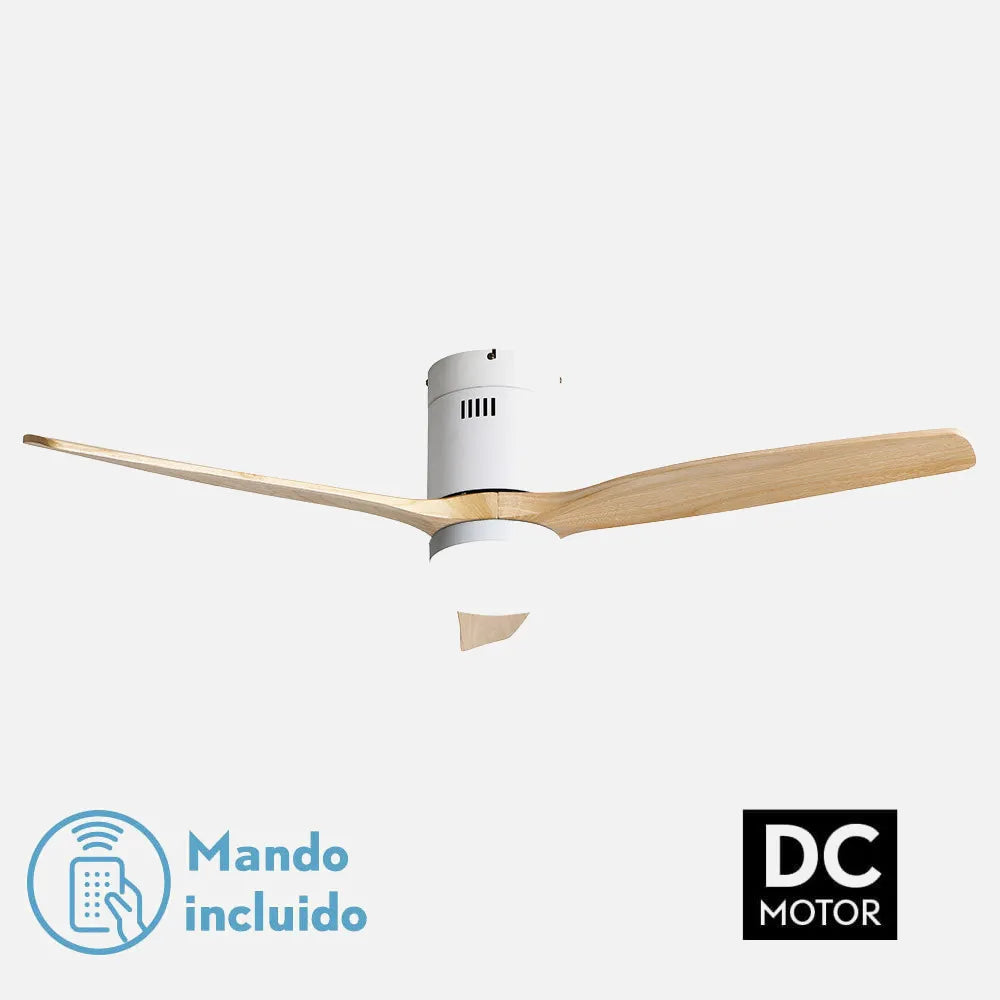 Ventilador de techo DC Aguilón 132 cm con luz LED de FABRILAMP en color blanco/haya – vista de detalle
