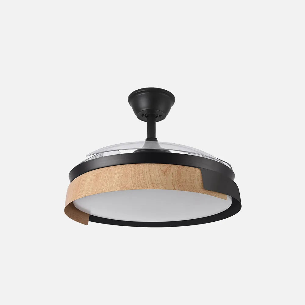 Ventilador de techo DC Provenza 107 cm con aspas retráctiles y luz LED de FABRILAMP en color negro/haya – vista de detalle