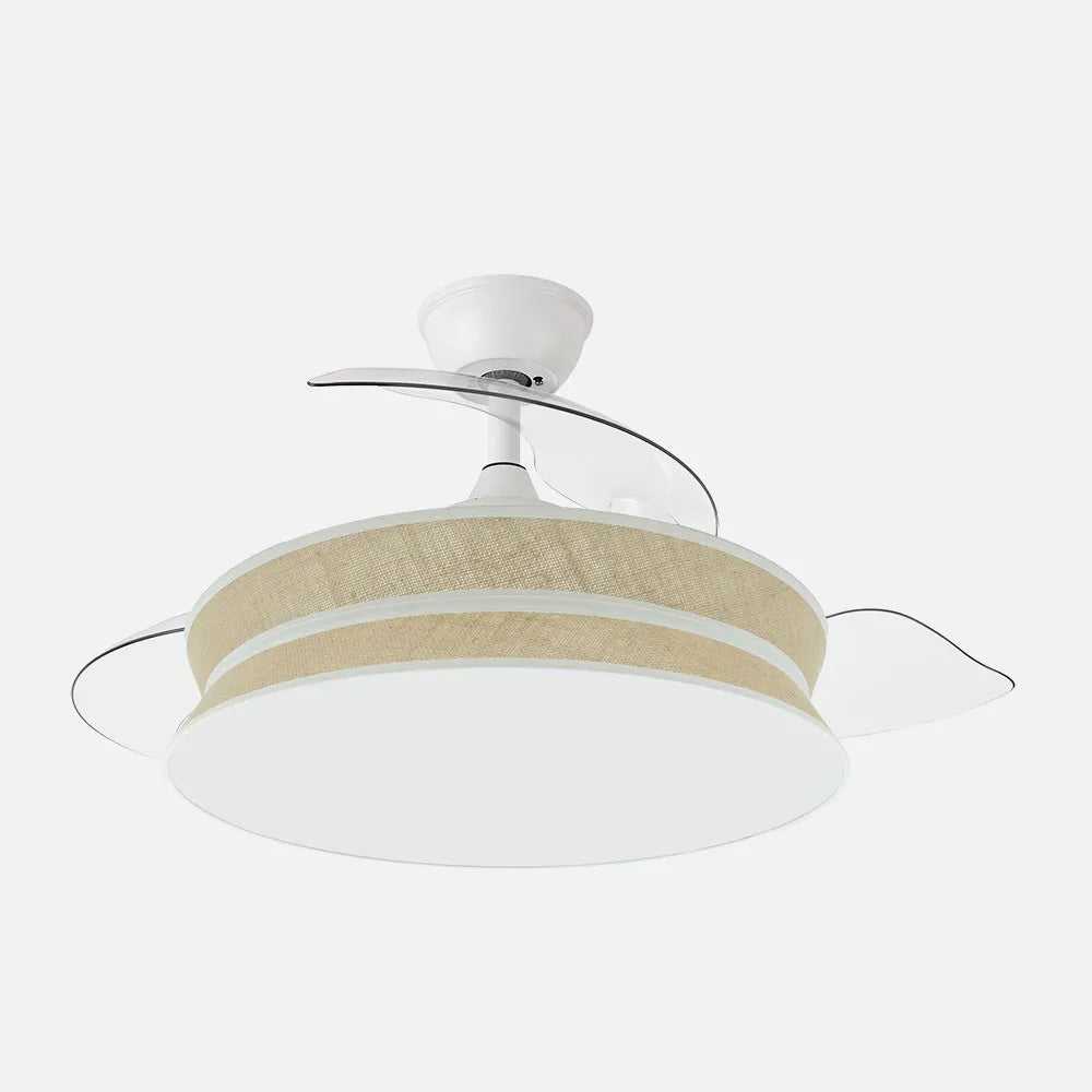 Ventilador de techo DC Decor 108 cm con aspas retráctiles y luz LED de FABRILAMP en color blanco/natural
