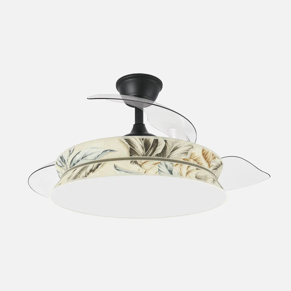Ventilador de techo DC Decor 108 cm con aspas retráctiles y luz LED de FABRILAMP en color negro/estampado claro