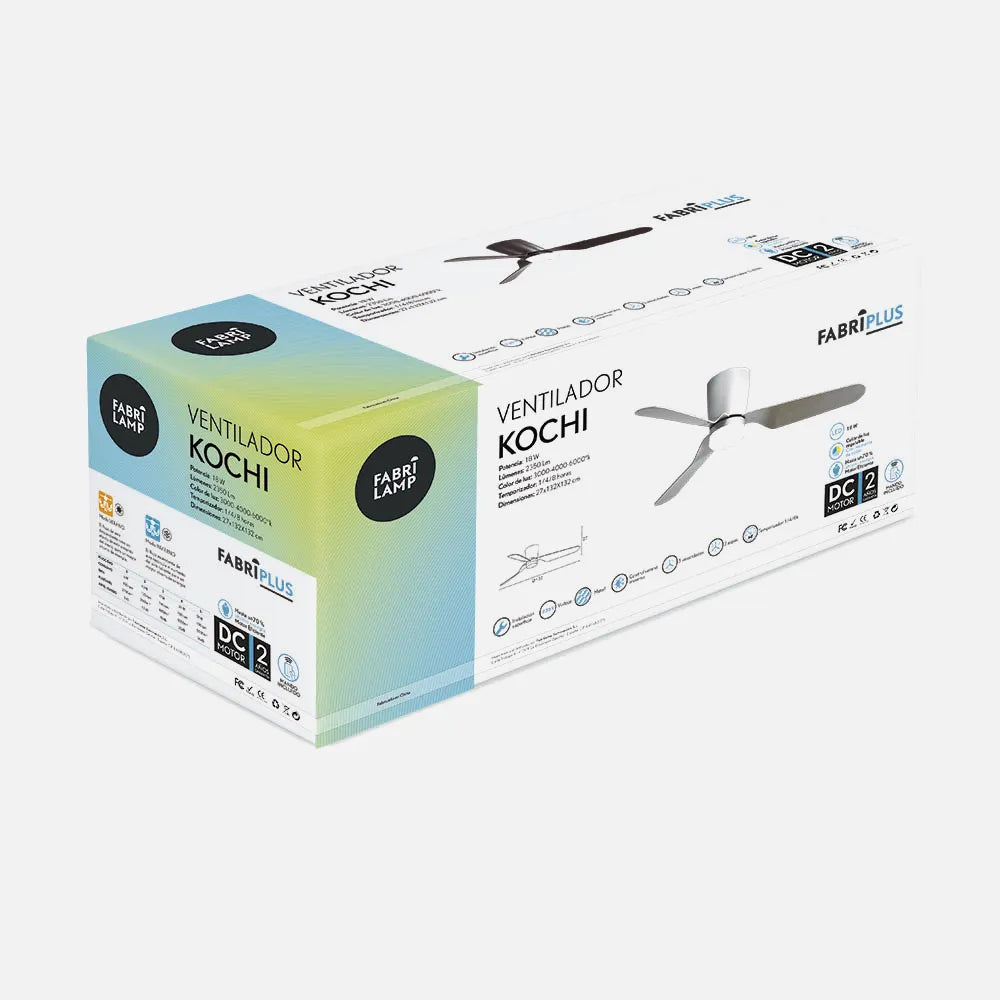 Ventilador de techo DC Kochi 132 cm con luz LED de FABRILAMP en color blanco – vista de detalle