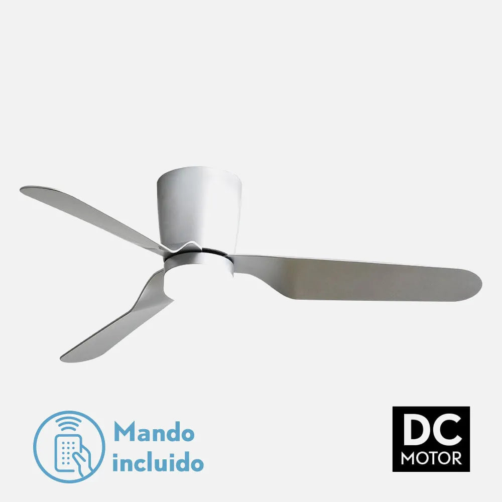 Ventilador de techo DC Kochi 132 cm con luz LED de FABRILAMP en color níquel/plata – vista de detalle