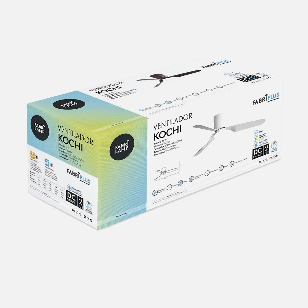 Ventilador de techo DC Kochi 132 cm con luz LED de FABRILAMP en color níquel/plata – vista de detalle