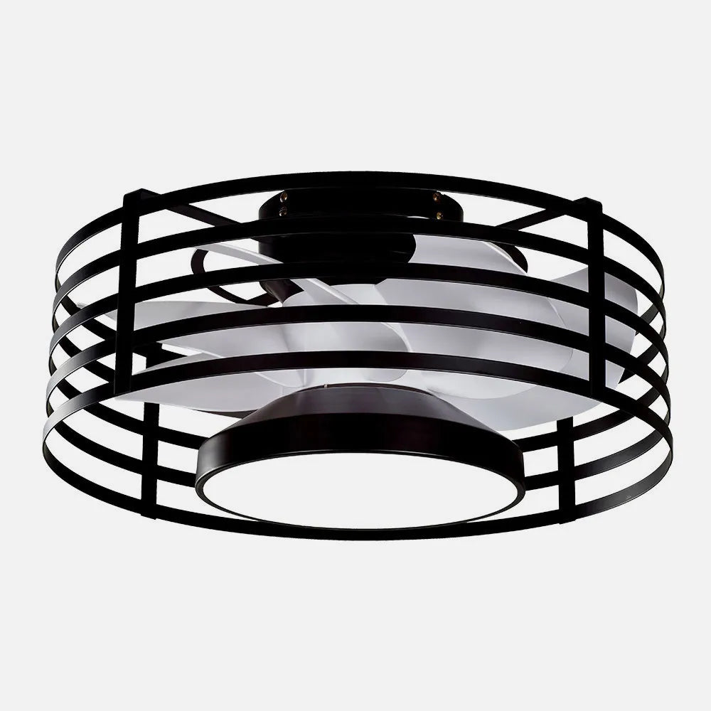 Ventilador de techo tipo plafón DC Xaloc 57 cm con luz LED de FABRILAMP en color negro/blanco