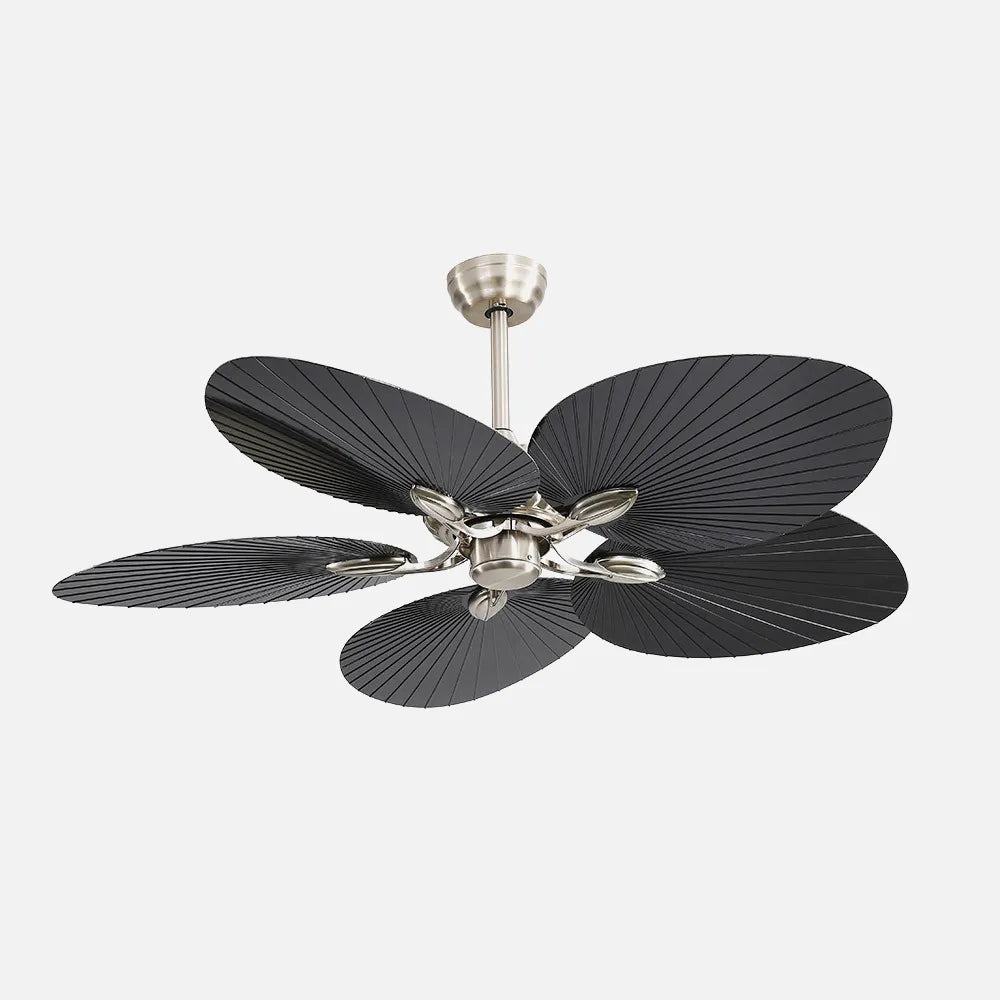 Ventilador de techo DC Chaw 132 cm con luz LED de FABRILAMP en color níquel/negro – vista de detalle