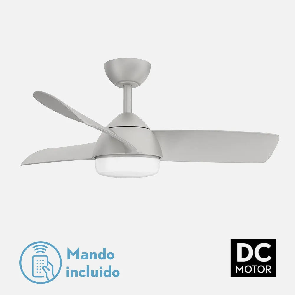 Ventilador de techo DC Haur 107 cm con luz LED de FABRILAMP en color plata – vista de detalle