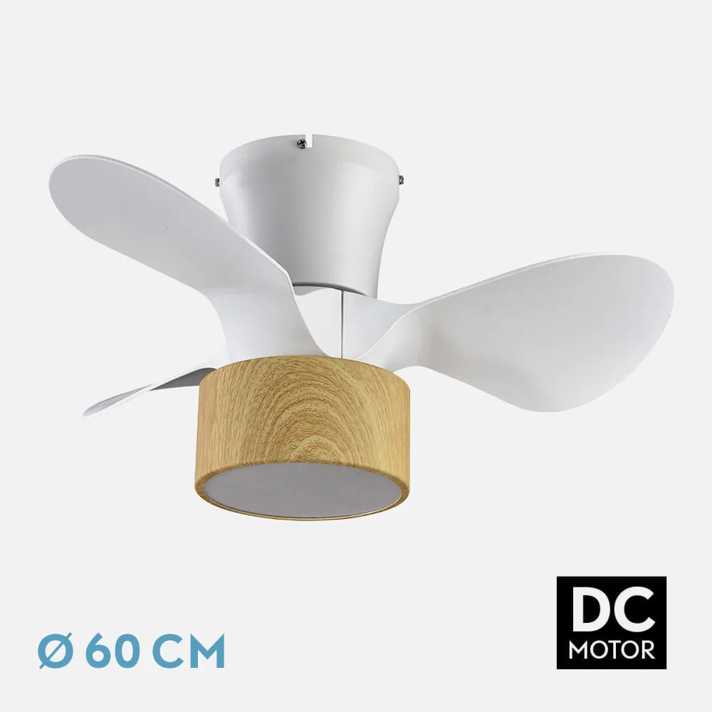 Ventilador de techo DC Kos 60 cm con luz LED de FABRILAMP en color blanco/haya – vista de detalle