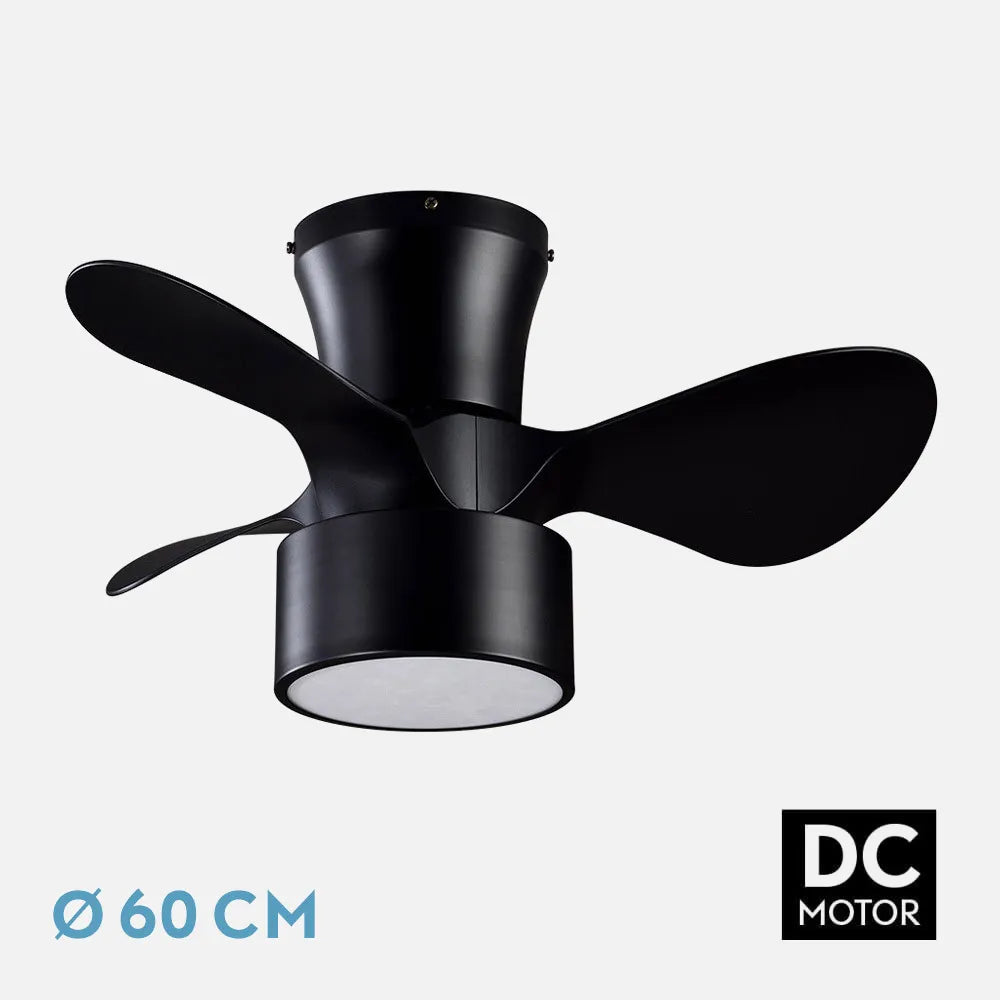 Ventilador de techo DC Kos 60 cm con luz LED de FABRILAMP en color negro – vista de detalle