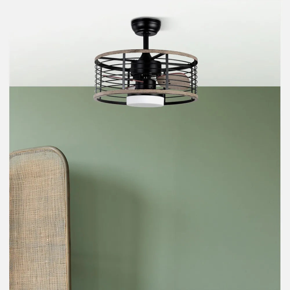 Ventilador de techo tipo plafón DC Pella 50 cm con luz LED de FABRILAMP en color negro/madera – vista de detalle