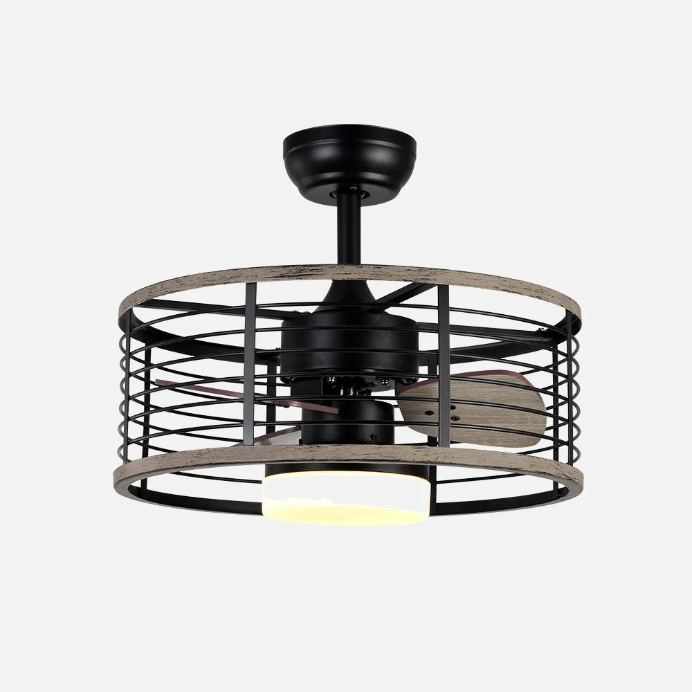 Ventilador de techo tipo plafón DC Pella 50 cm con luz LED de FABRILAMP en color negro/madera – vista de detalle