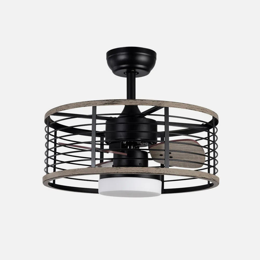 Ventilador de techo tipo plafón DC Pella 50 cm con luz LED de FABRILAMP en color negro/madera