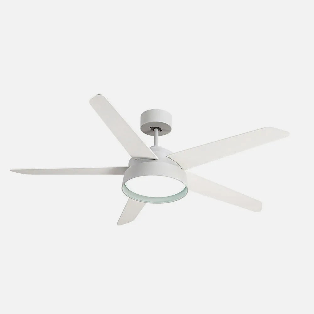 Ventilador de techo DC Lebeche 132 cm con luz LED de FABRILAMP en color blanco/blanco-blanco/haya