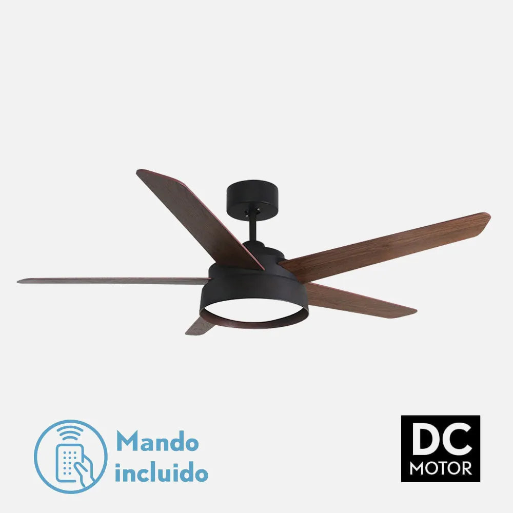 Ventilador de techo DC Lebeche 132 cm con luz LED de FABRILAMP en color marrón/nogal-marrón-roble