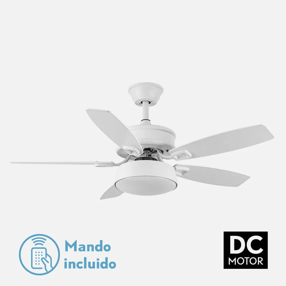Ventilador de techo DC Braw 106 cm con luz LED de FABRILAMP en color blanco/blanco-blanco/haya – vista de detalle