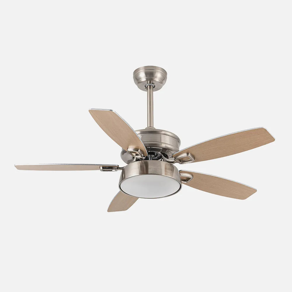 Ventilador de techo DC Braw 106 cm con luz LED de FABRILAMP en color níquel/haya – níquel/plata – vista de detalle