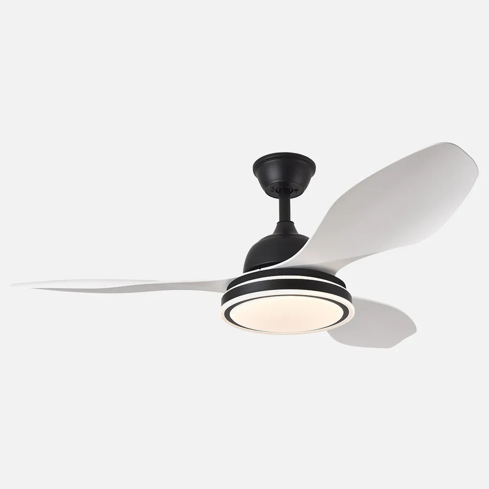 Ventilador de techo DC Datoo 122 cm con luz LED de FABRILAMP en color negro/blanco – vista de detalle