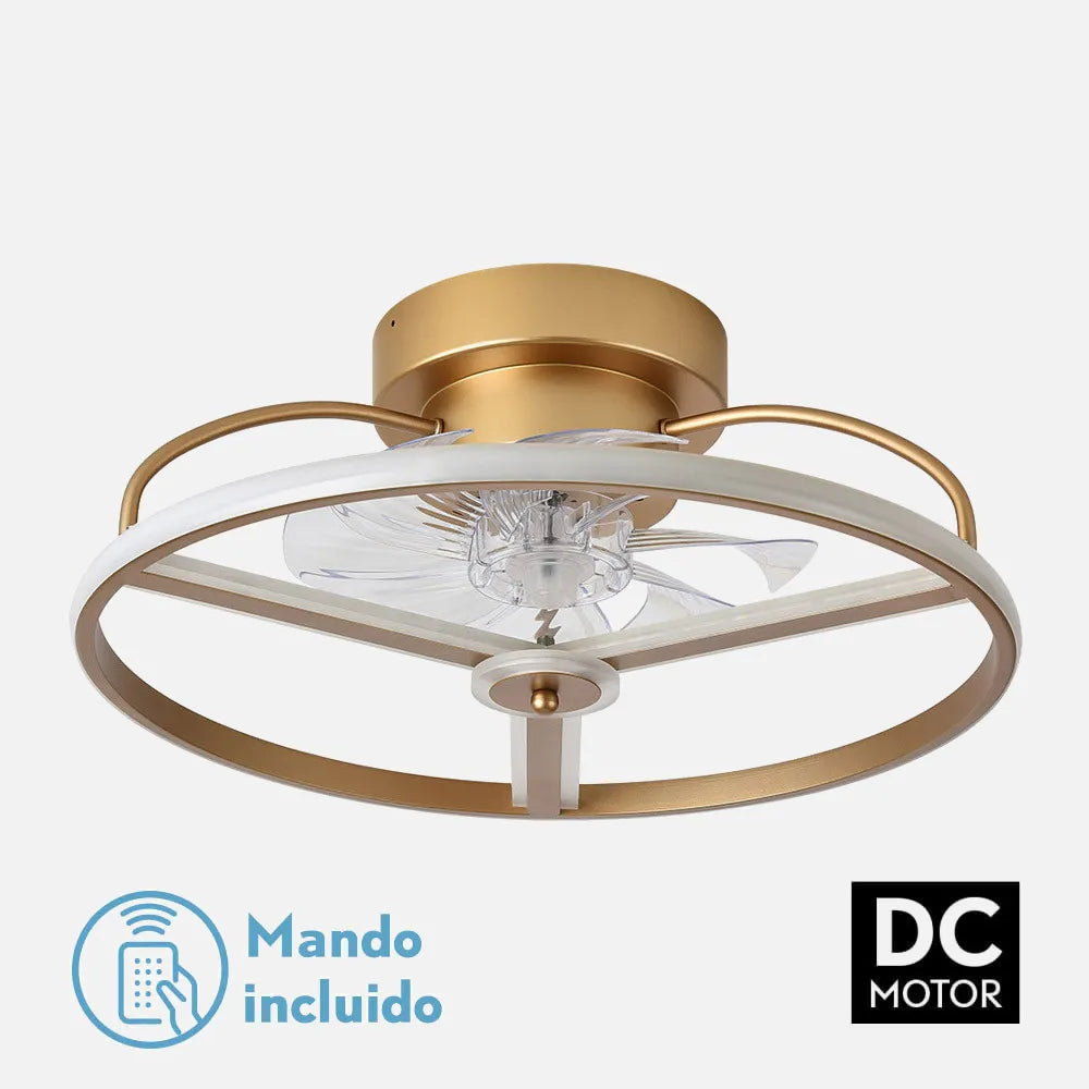 Ventilador de techo tipo plafón DC Bora 50 cm con luz LED de FABRILAMP en color dorado – vista de detalle
