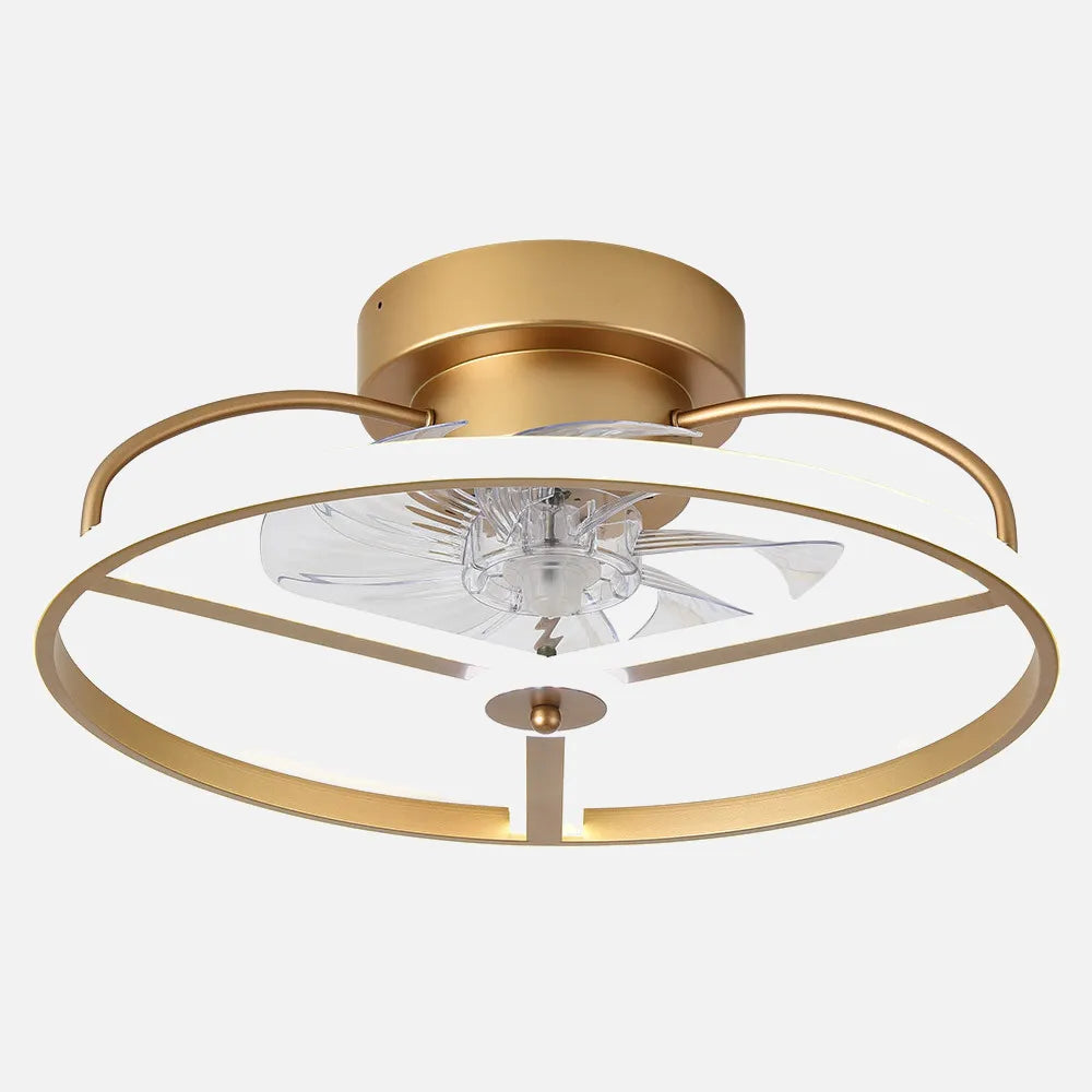 Ventilador de techo tipo plafón DC Bora 50 cm con luz LED de FABRILAMP en color dorado – vista de detalle