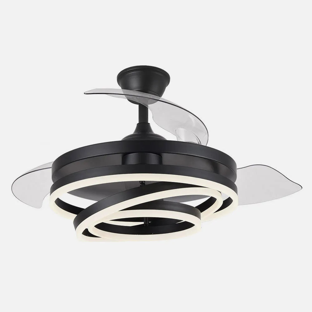 Ventilador de techo DC Kai 107 cm con aspas retráctiles y luz LED de FABRILAMP en color negro