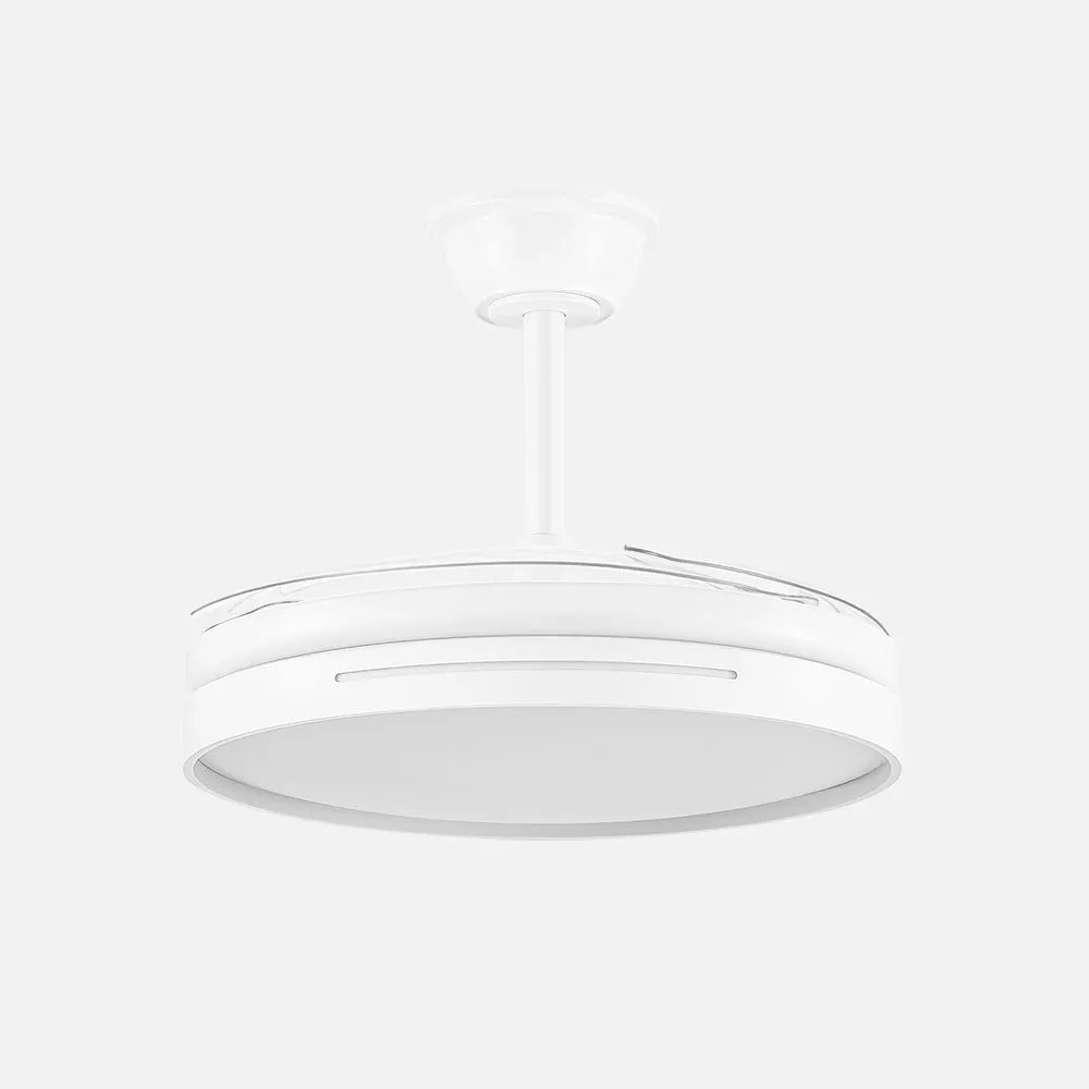 Ventilador de techo DC Micenas 106 cm con aspas retráctiles y luz LED de FABRILAMP en color blanco – vista de detalle