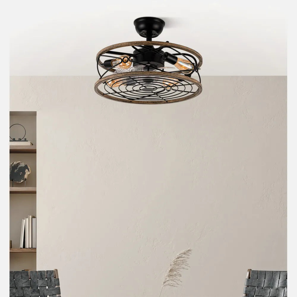 Ventilador de techo tipo plafón DC Arcadia 50 cm con 4 portalámparas E27 de FABRILAMP en color negro/marrón – vista de detalle