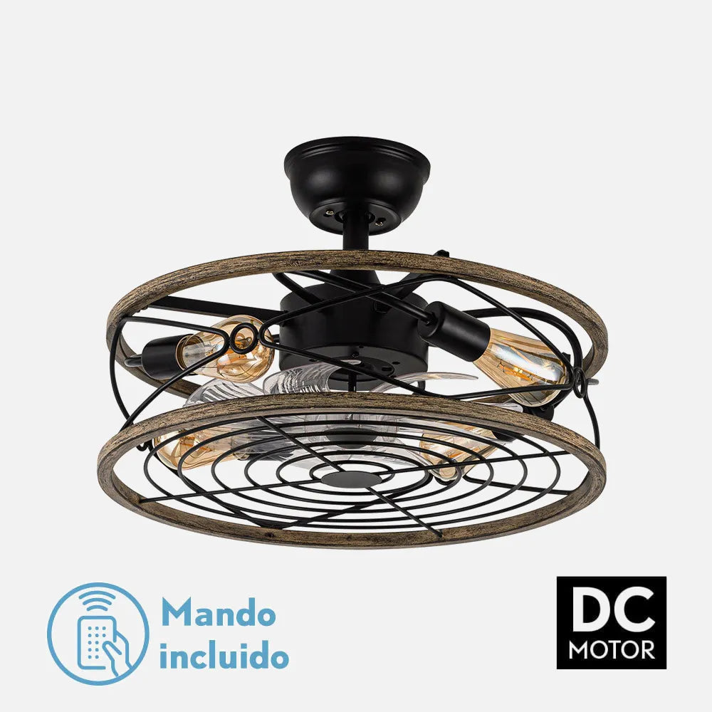 Ventilador de techo tipo plafón DC Arcadia 50 cm con 4 portalámparas E27 de FABRILAMP en color negro/marrón – vista de detalle