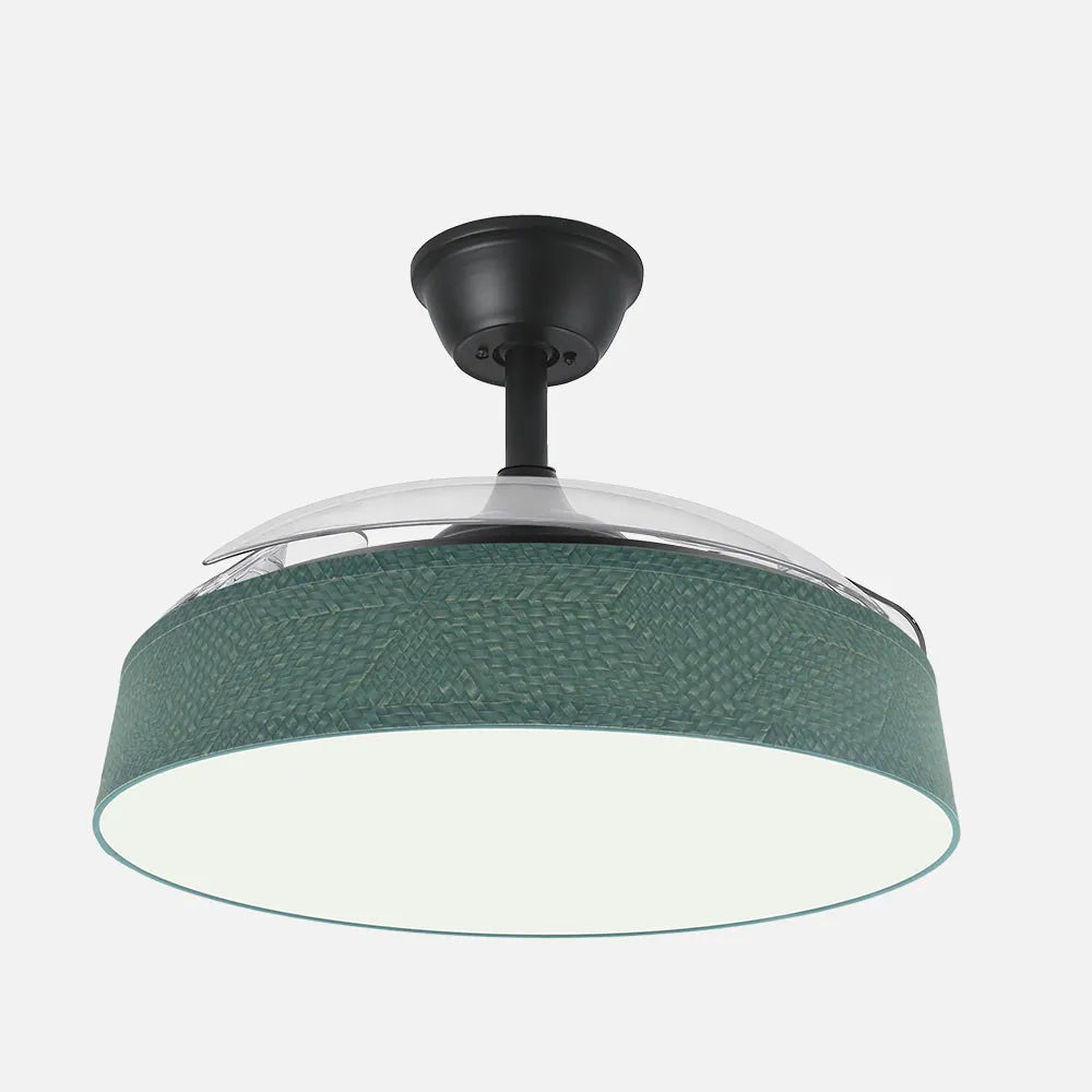 Ventilador de techo DC Boga 108 cm con aspas retráctiles y luz LED de FABRILAMP en color negro/verde – vista de detalle