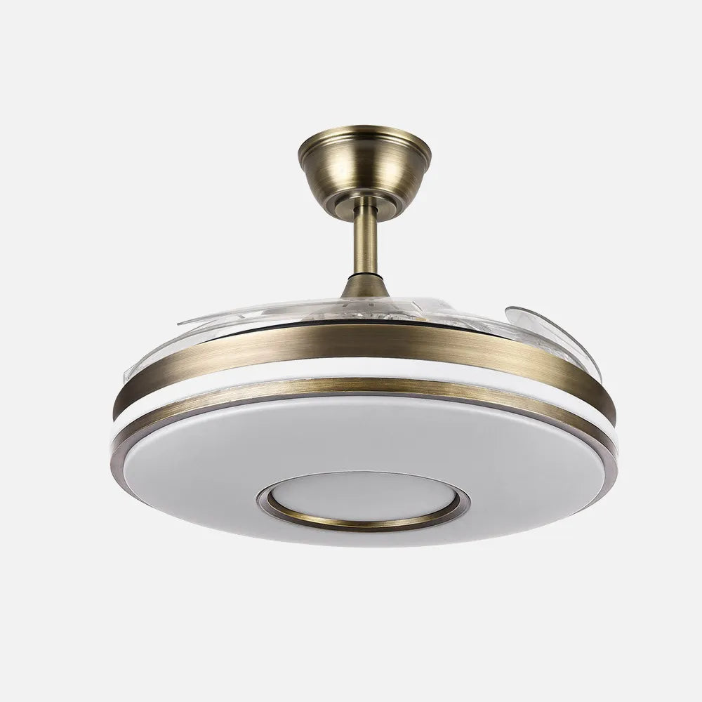 Ventilador de techo DC Dani 106 cm con aspas retráctiles y luz LED de FABRILAMP en color cuero – vista de detalle
