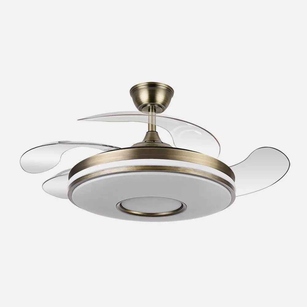 Ventilador de techo DC Dani 106 cm con aspas retráctiles y luz LED de FABRILAMP en color cuero