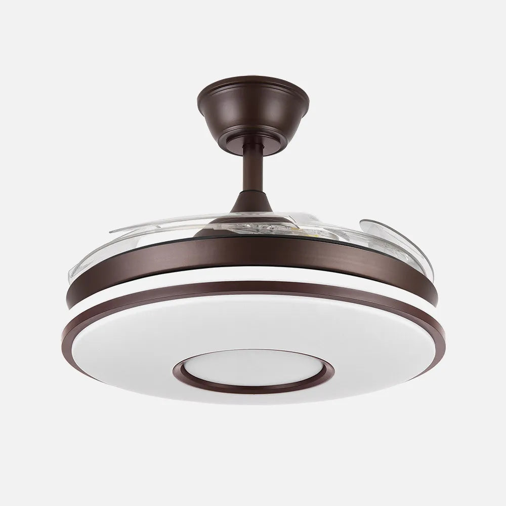 Ventilador de techo DC Dani 106 cm con aspas retráctiles y luz LED de FABRILAMP en color marrón – vista de detalle