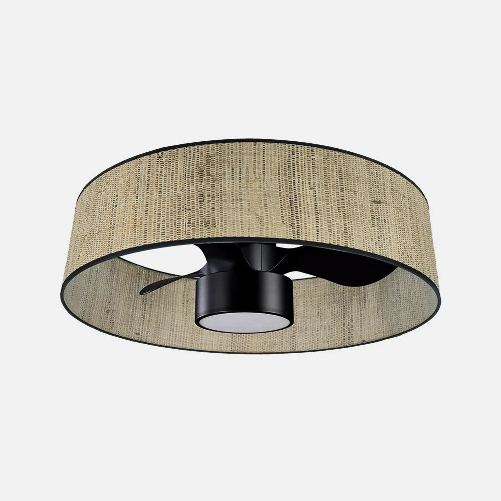 Ventilador de techo tipo plafón DC Natasha 70 cm con luz LED de FABRILAMP en color cañizo/negro