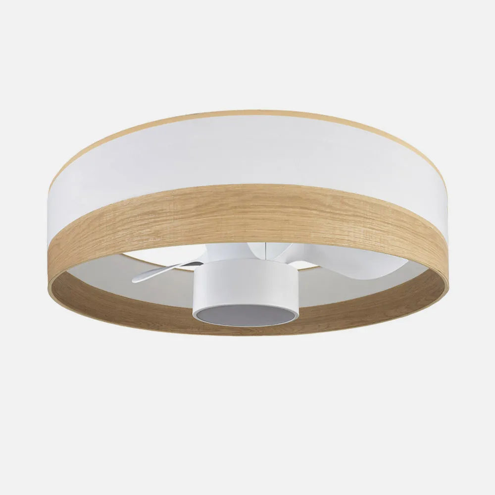 Ventilador de techo tipo plafón DC Olga 70 cm con luz LED de FABRILAMP en color blanco/madera clara-blanco