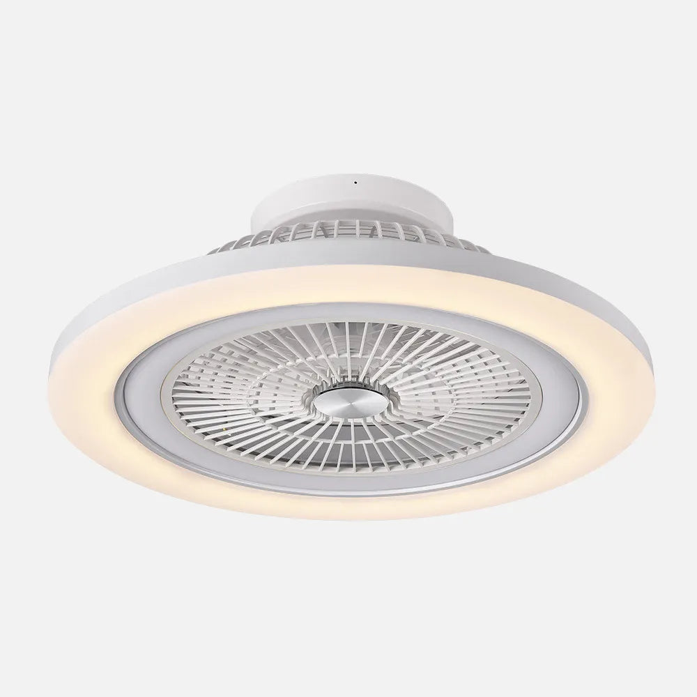 Ventilador de techo tipo plafón DC Antártida 58 cm con luz LED de FABRILAMP en color blanco – vista de detalle