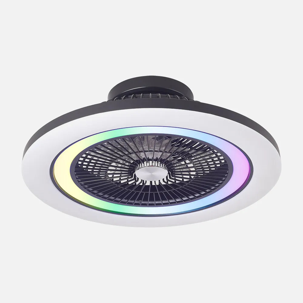 Ventilador de techo tipo plafón DC Antártida 58 cm con luz LED de FABRILAMP en color negro – vista de detalle