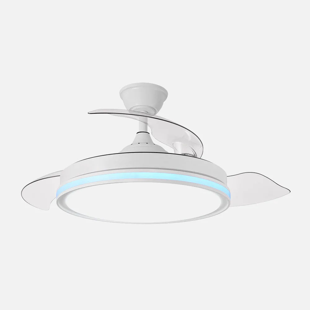 Ventilador de techo DC Cacique 107 cm con aspas retráctiles y luz LED de FABRILAMP en color blanco